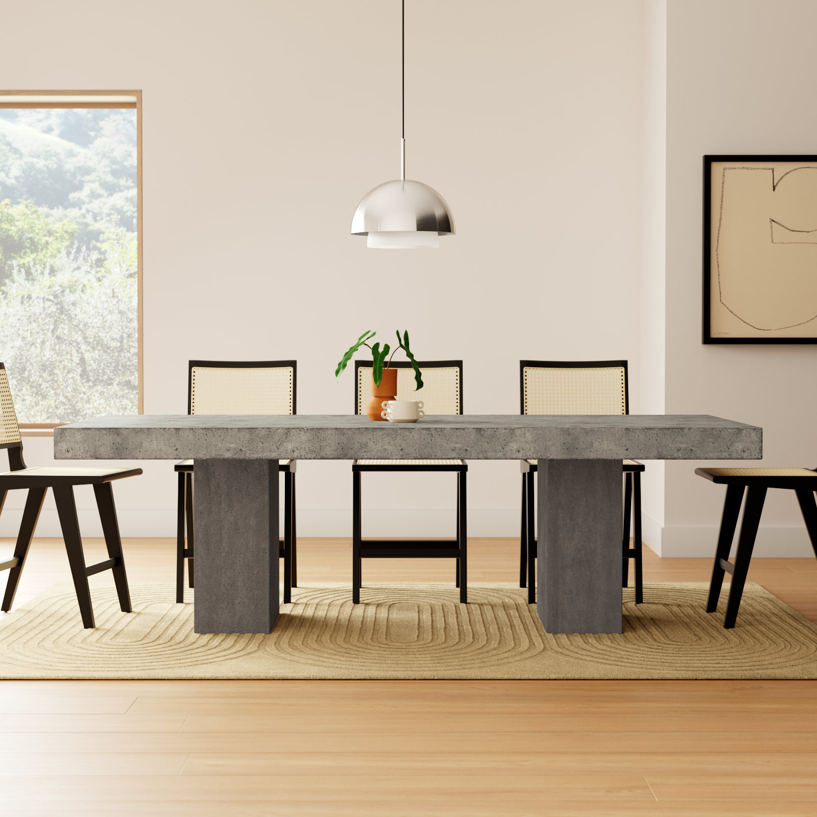 Kareen Pedestal Dining Table, Dark Gray, 95" L x 47" W, Standard Table (30.5" Height)
