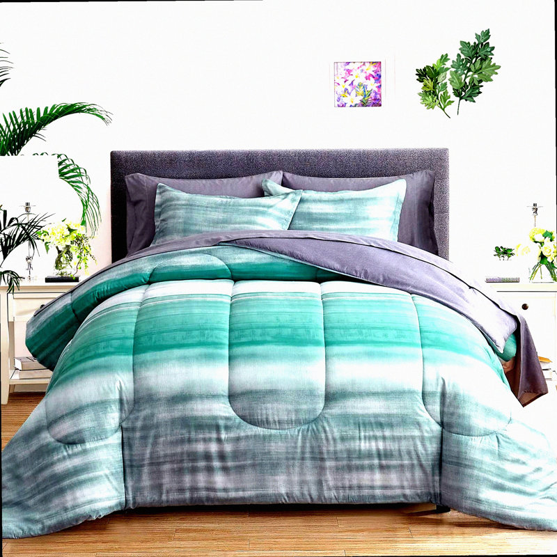 Stripe Comforter Set - Bedding Bundle with Reversible Design - All Season Microfiber Bed in a Bag - 6 Piece Set with Sheets and Shams