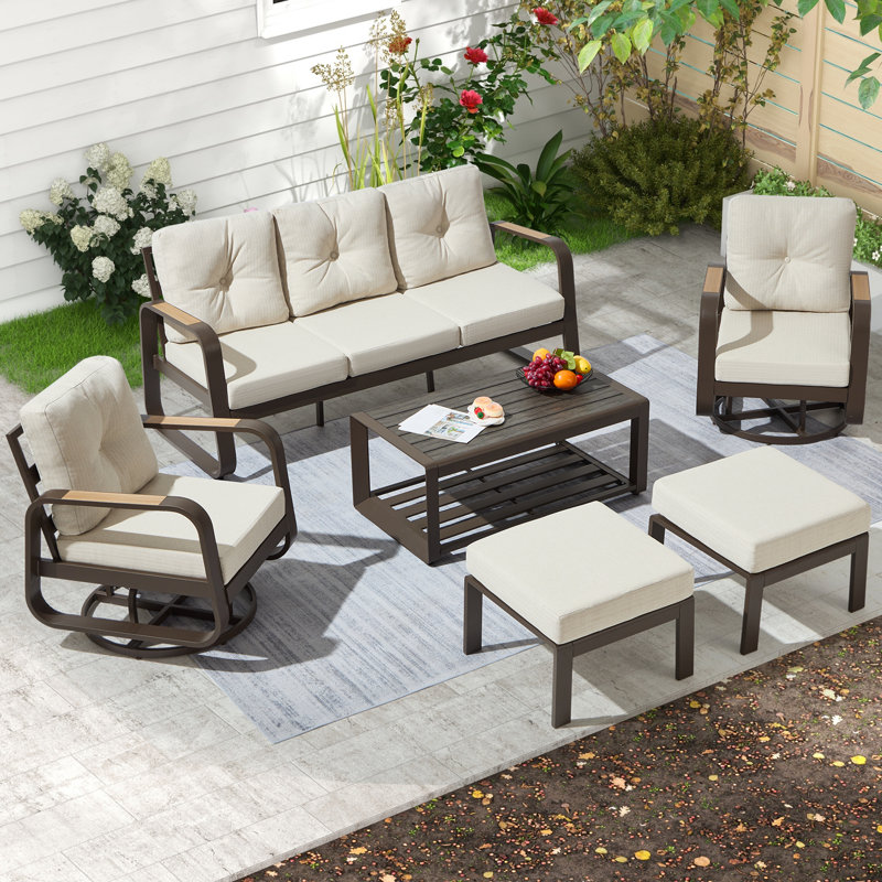 5 - Person Patio Conversation Set with Cushions, Beige