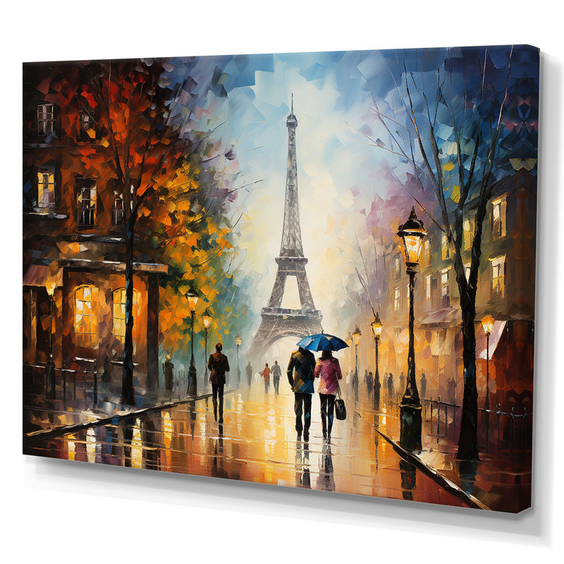 Couple romantique à Paris I - City Paris, art mural, H 16 po x l 32 po x P 1 po, Toile tendue