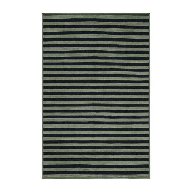 Machine Washable Horizontal Stripes Green Area Rug, Runner 2' x 5'