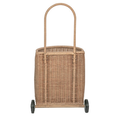 Panier en osier avec roulettes, brun foncé