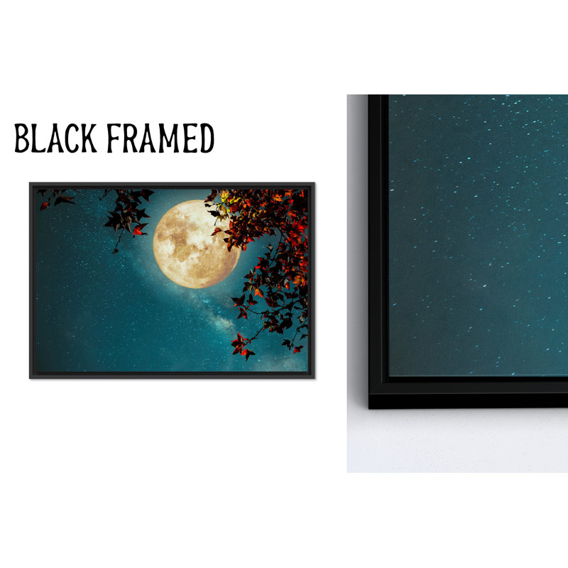 Impression sur toile pleine lune: vue de paysage, décor de maison moderne, toile imprimée, toiles à cadre noir 1P