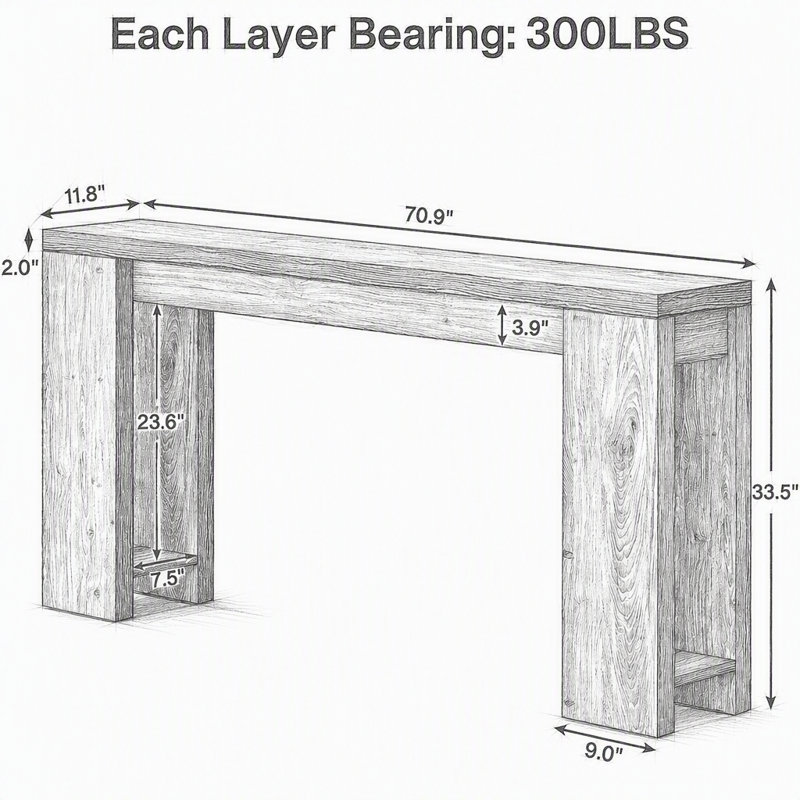 Table d'entrée en bois, console, table d'appoint en bois, Gris