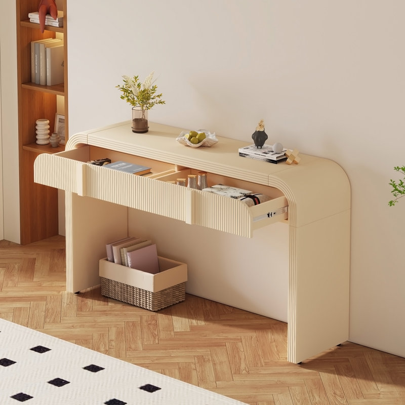 Console moderne avec 2 tiroirs de rangement, Crème abricot, Crème abricot, Crème abricot