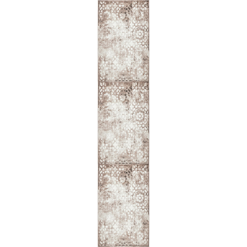 Tapis floral Brandt, Tapis de couloir 2 pi x 13 pi 1 po, Brun/crème