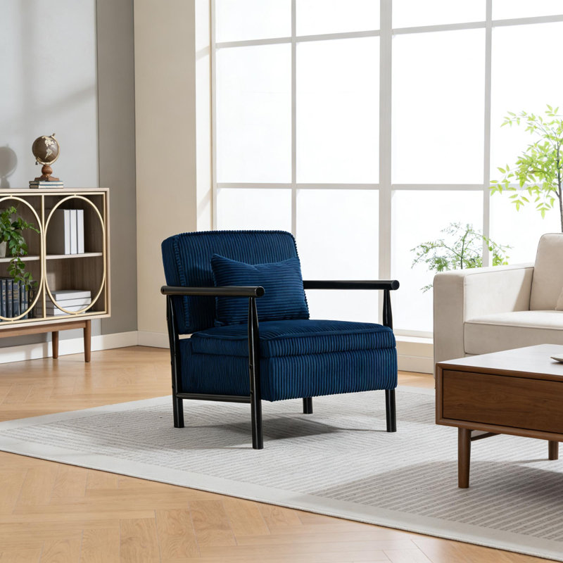 Chaise d'appoint rembourrée de style Mid-Century avec structure en bois massif, chaise longue avec coussin lombaire et siège de rangement