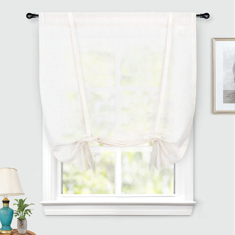 Merissa Semi Sheer Tie-Up Curtain Panel, 39" W x 55" L, Light Linen