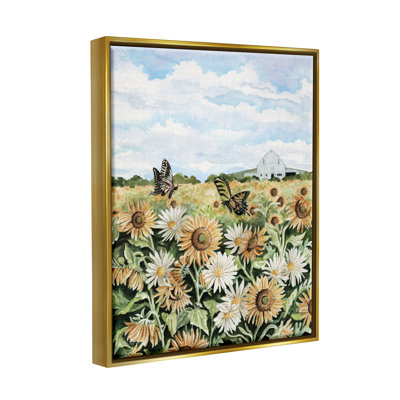 «Sunflower Garden with Butterflies», reproduction encadrée sur toile par Cindy Jacobs