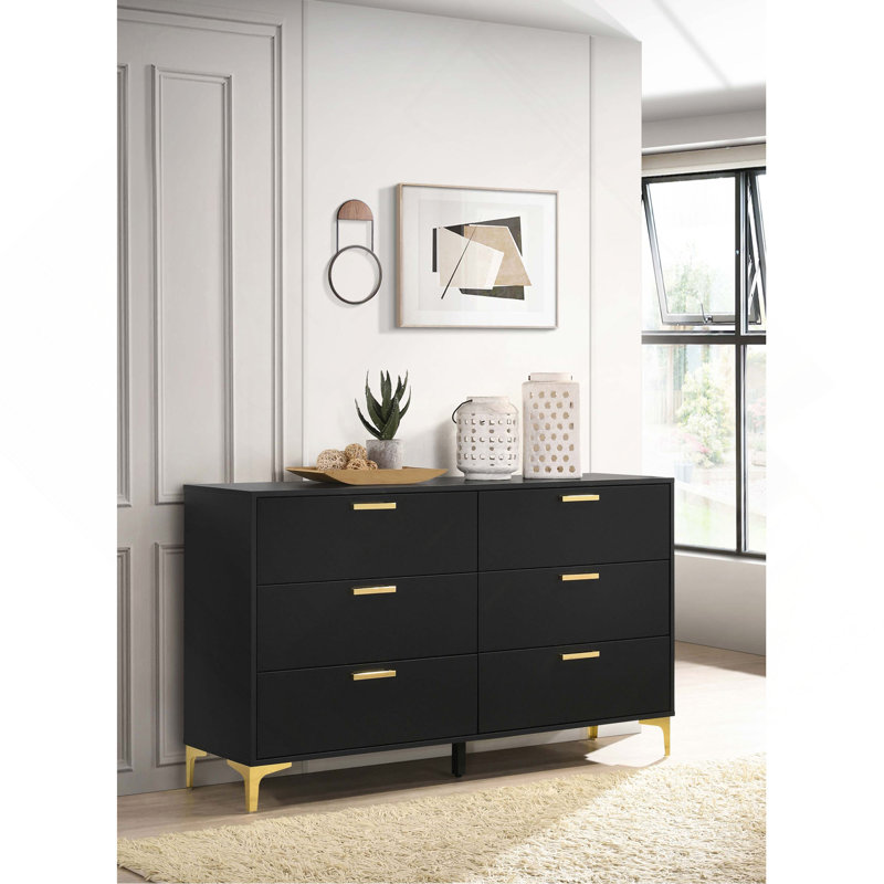 Commode rectangulaire à 6 tiroirs, Noir
