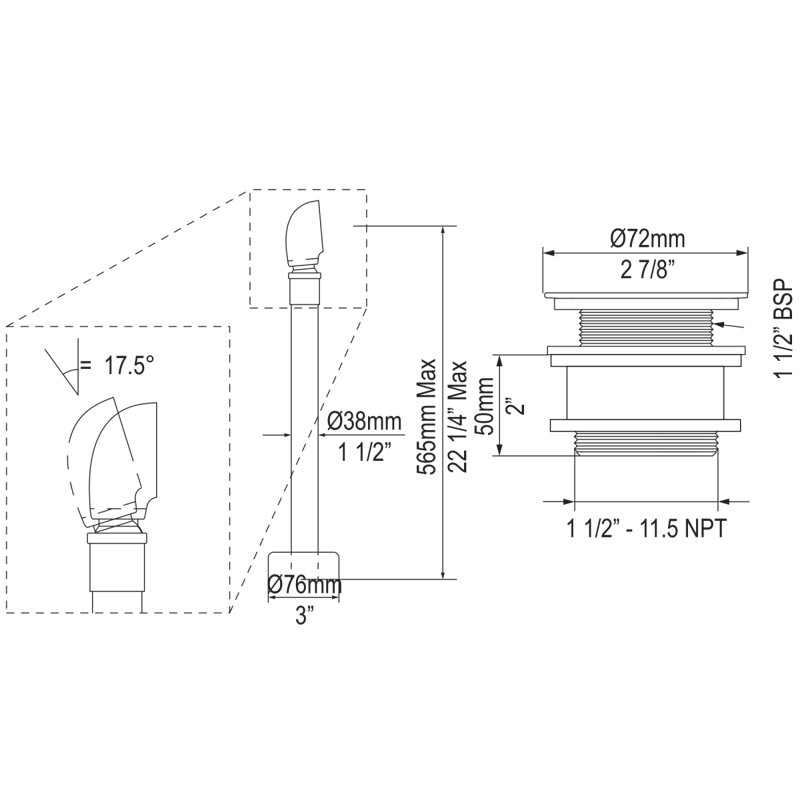 Freestanding Leg Tub Drain, Unlacquered Brass