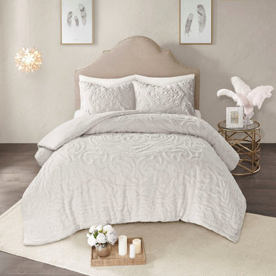 Housse de couette 100% coton gris 3 chenilles - médaillon, très grand / très grand médaillon