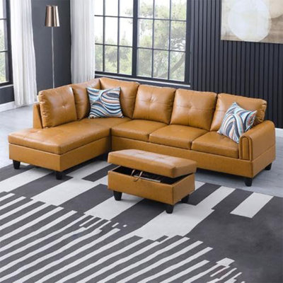 3-Piece Faux Leather Sectional Sofa