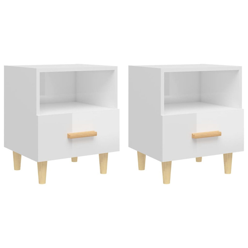 Rasen 2 Drawer Bedside Table, Gloss White