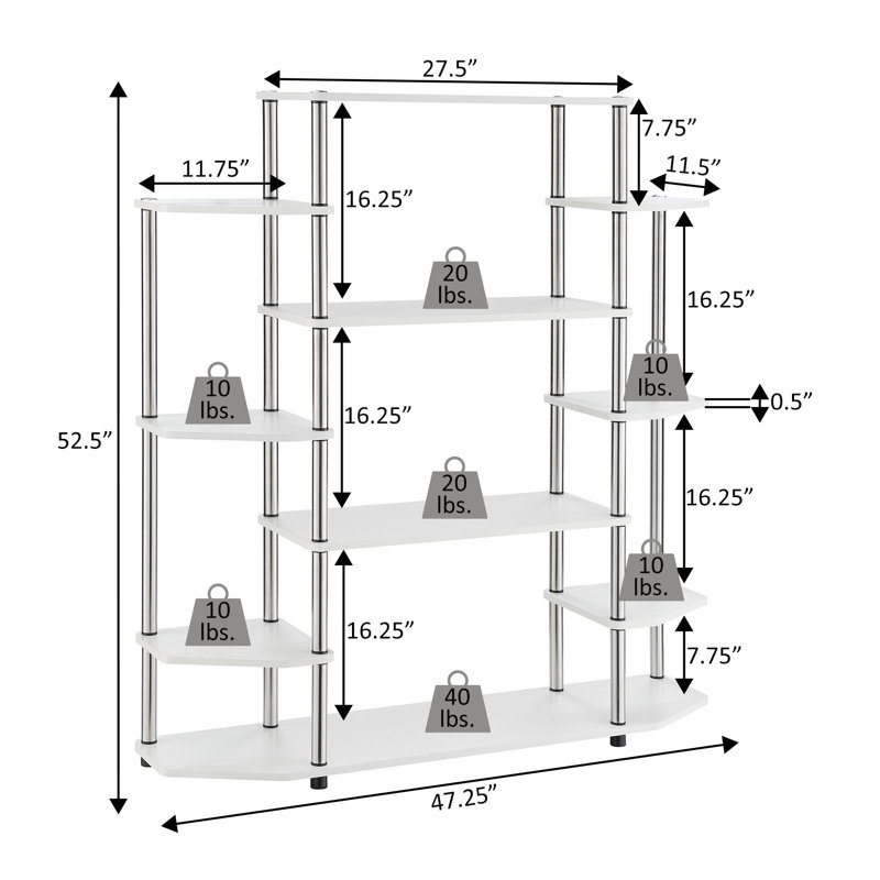 Edwin 52.5'' H x 47.25'' W No Tools Bookcase, White/Silver poles