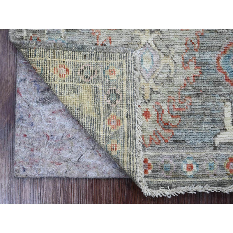 Tapis oriental 2 pi 1 po x 3 pi 5 po gris, noué à la main, motif angora afghan Oushak avec teinture végétale, laine pure, tapis oriental