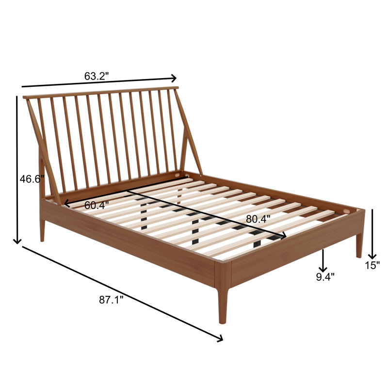 Lit plateforme en bois Mid-Century, Brun, Grand