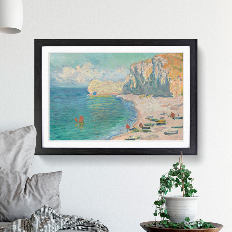 Beach and the Falaise D'Amont by Claude Monet - Framed Print, 48cm H x 65cm W x 2cm D, Black Framed
