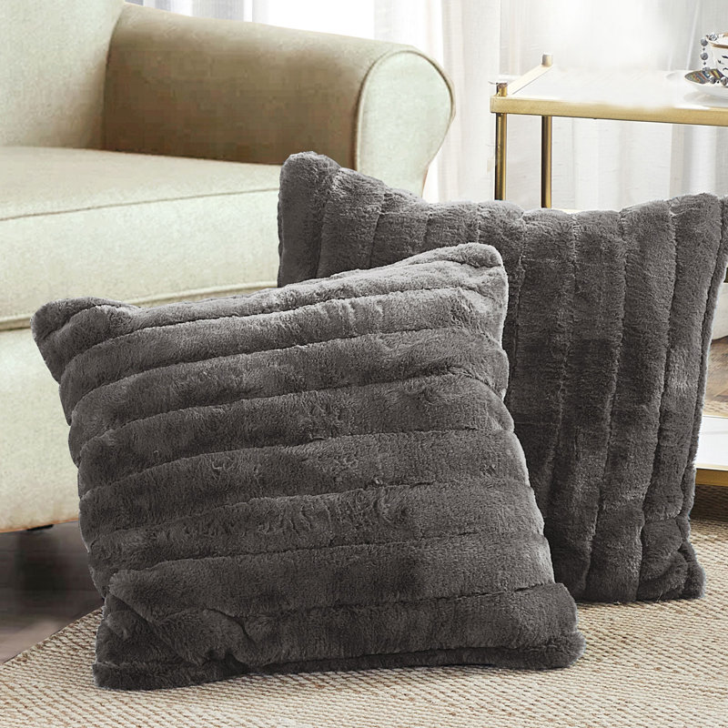 Tile Blue Faux Fur Square Pillow Covers Set