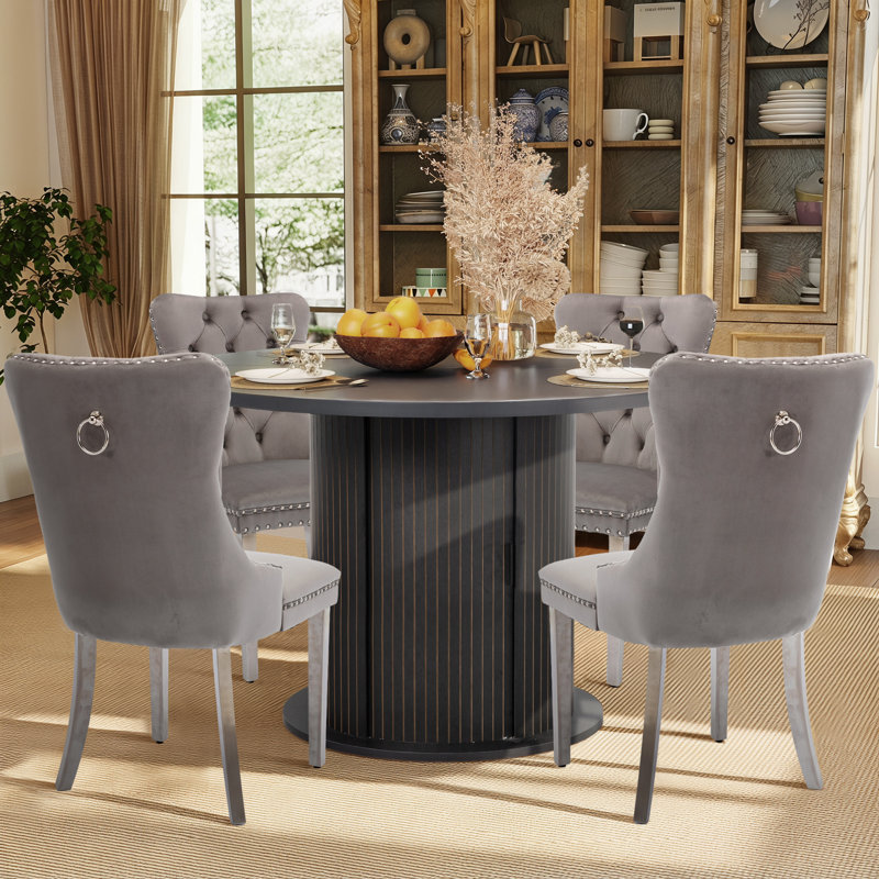 Ensemble de salle à manger 5 pièces pour 4 personnes Modern Glam, Noir, Noir / argenté
