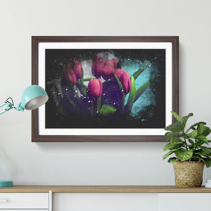 Bouquet of Red Tulips - Picture Frame Painting Print, 24cm H x 33cm W x 2cm D, Walnut Framed