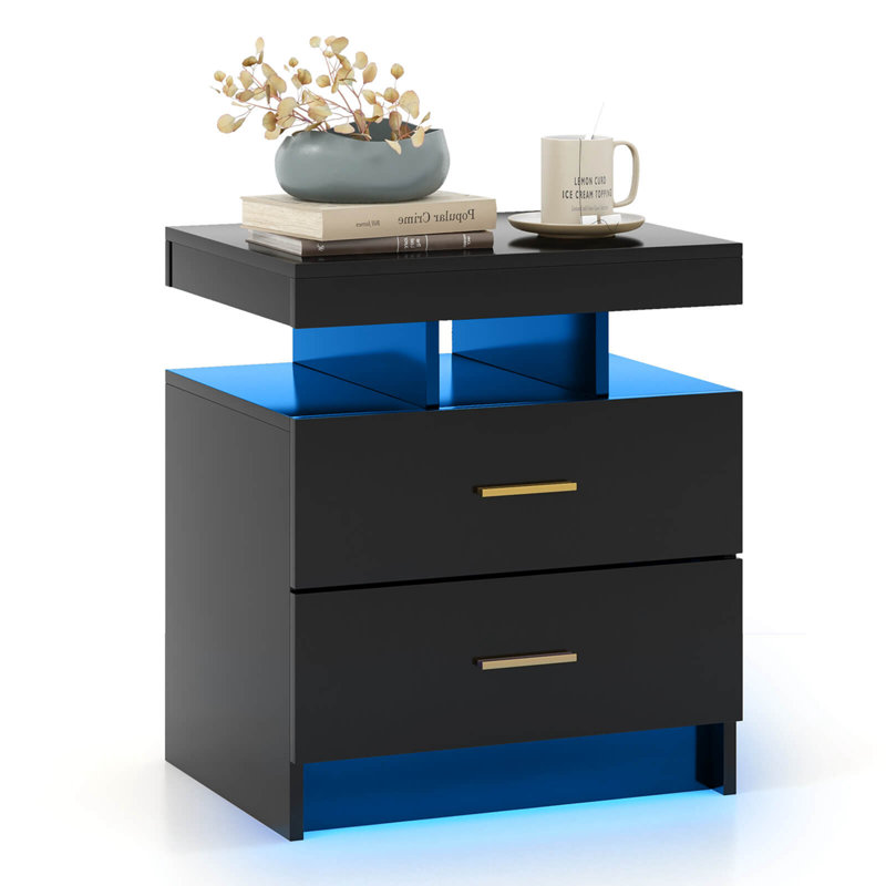 Ensemble de table de chevet Ivy Bronx avec 1 tiroir et 2 tiroirs de rangement