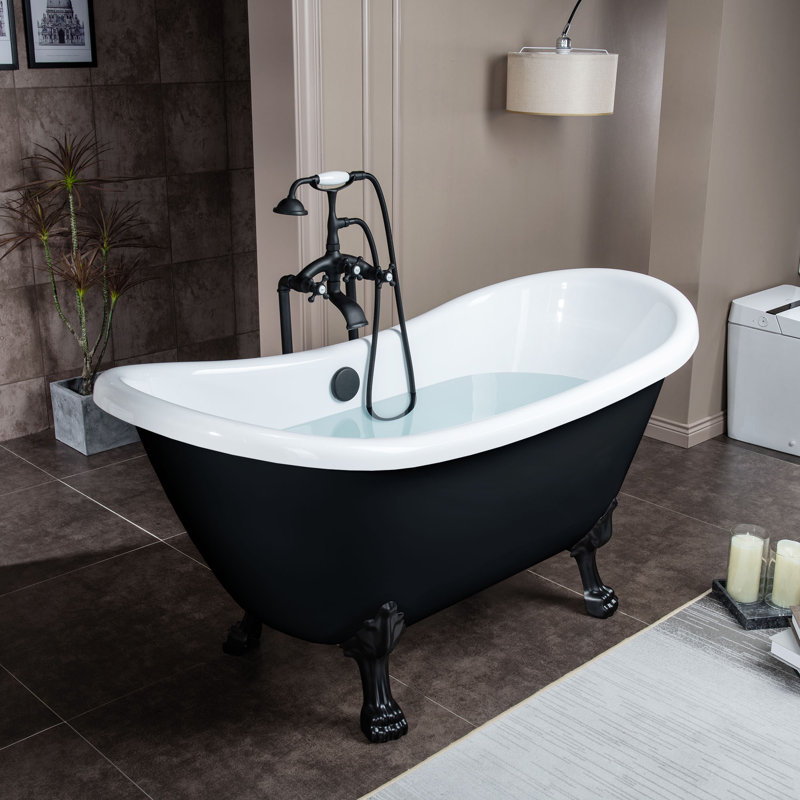 59" x 28" Clawfoot Soaking Acrylic Bathtub, Black, Matte Black