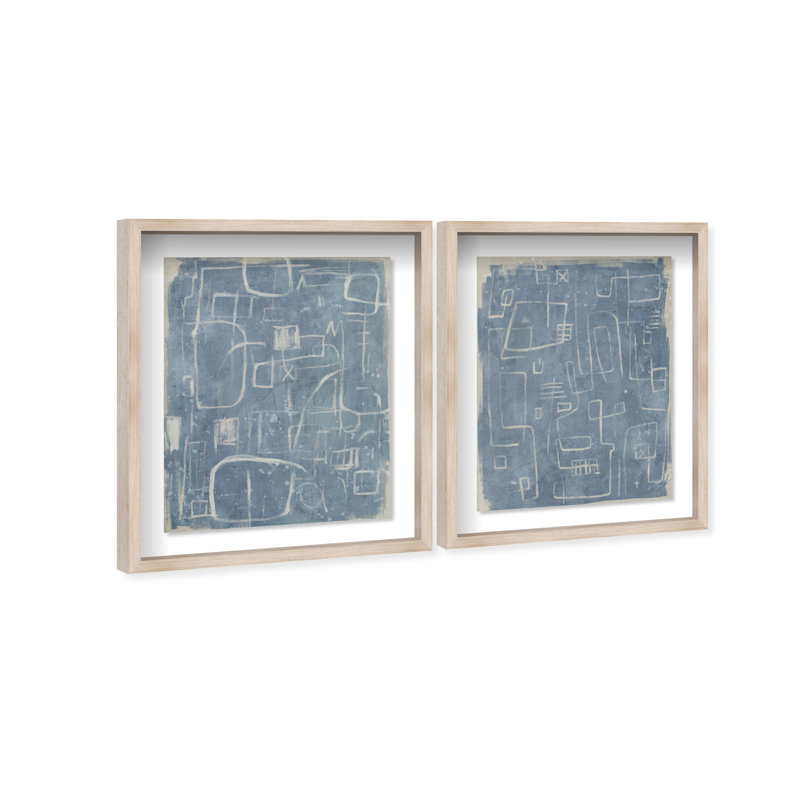 Lines and Ideas Set Shadowbox Abstract Print by Oliver Gal, Black Frame, 16 x 20, 37.5"H x 46.5"W, Natural Oak Shadowbox