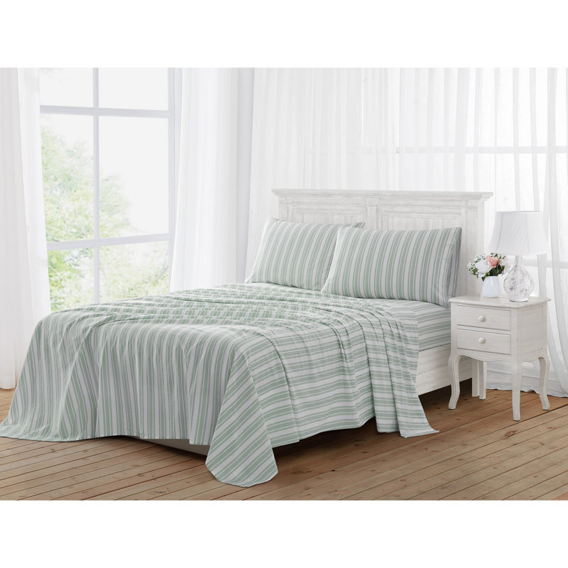 Ensemble de draps à rayures The Farmhouse par Rachel Ashwell, Ensemble de draps pour lit double avec 2 taies d'o, Blanc/vert