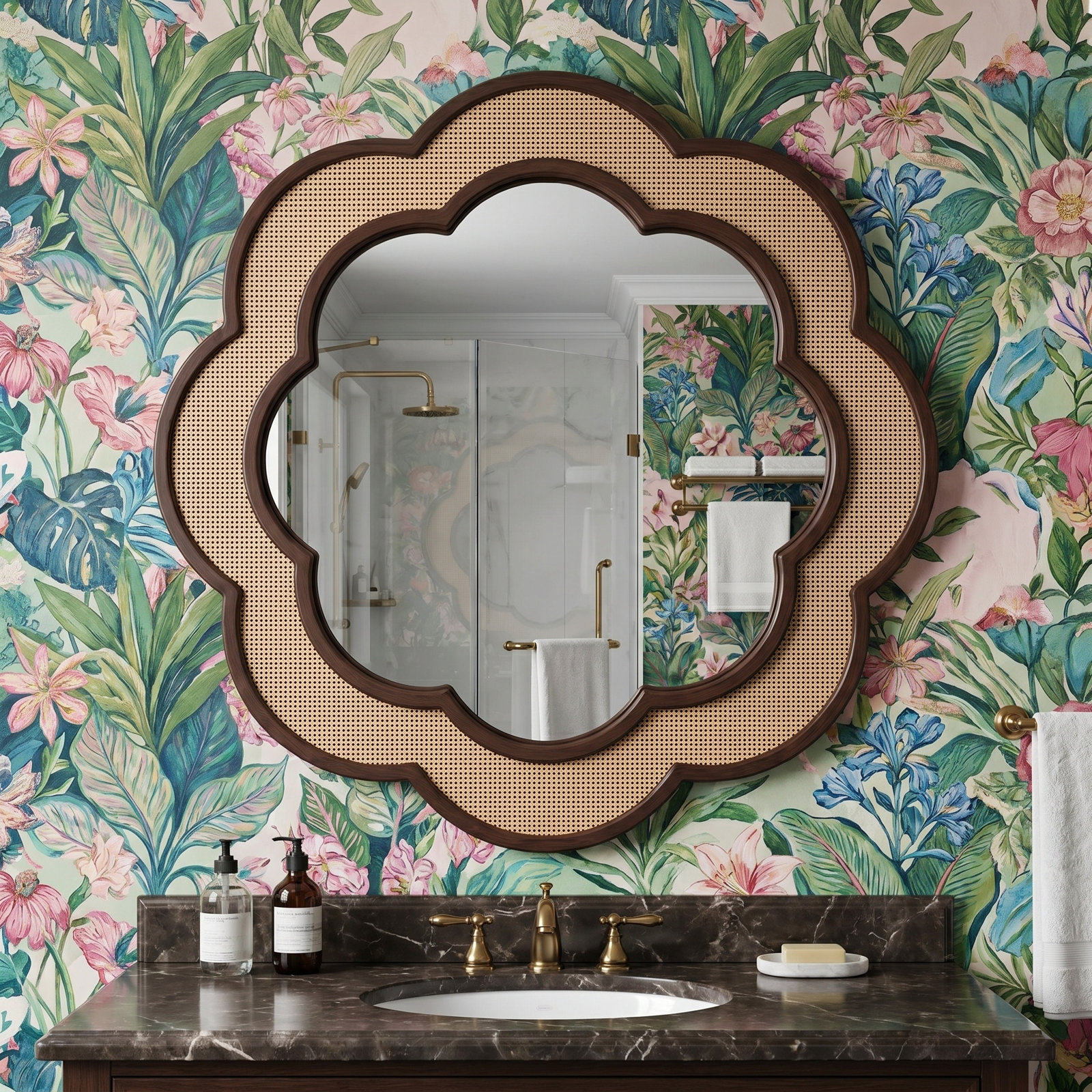 Raffea Scalloped Tan Accent Mirror, Tan