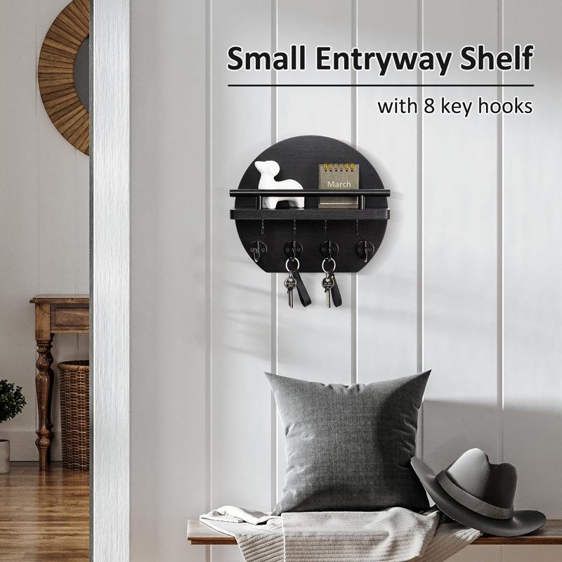 Manufactured Wood Wall Organizer with Key Hooks, Black