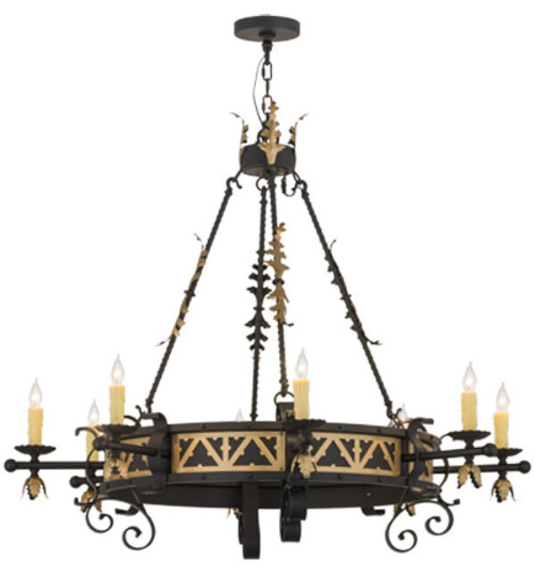 Filomena 8 - Light Chandelier, Blackwash, Natural Linen