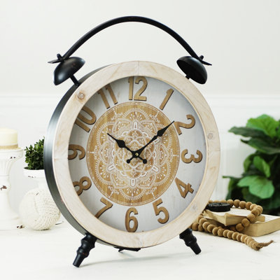 Horloge de table analogique en métal beige