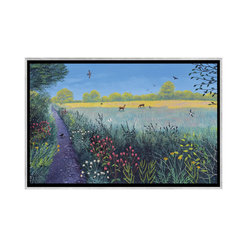 "Down Summer Lane" par Jo Grundy, reproduction d’art, Pas de tapis, Toile avec cadre argenté, H 18 po x l 26 po x P 1,5 po