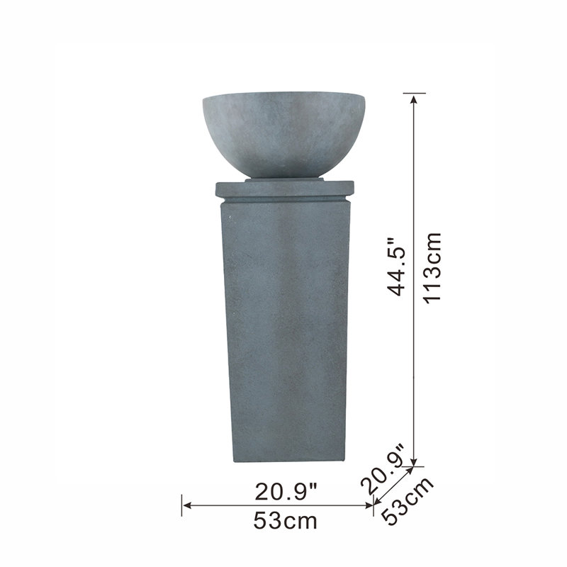 Fontaine de bain d'oiseau en polyrésine 1 pièce 44,5 pouces gris avec bol Zen et pompe à eau