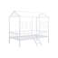 Lit superposé simple contemporain avec design de maison, finition blanche, angle, structure métallique complète, cadre de toit pour chambre à coucher - construction en forme, cadre, utilisation