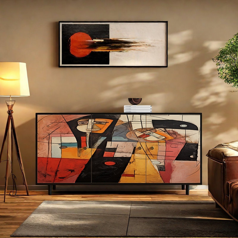 French Abstract Art Accent Cabinet
