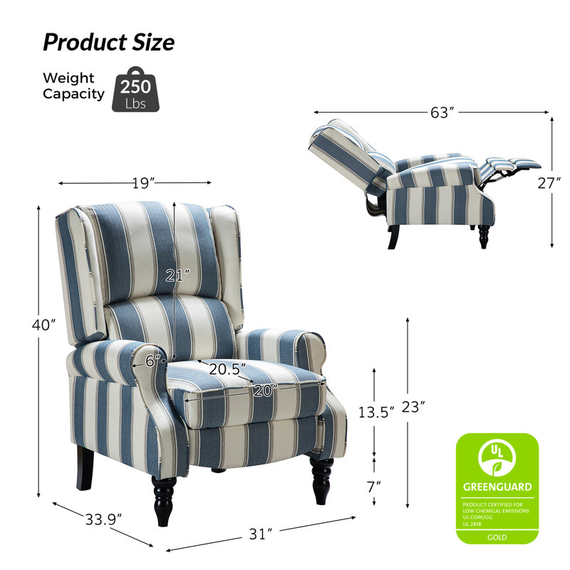 Brody 31" Wide Manual Standard Recliner, Stripe Navy