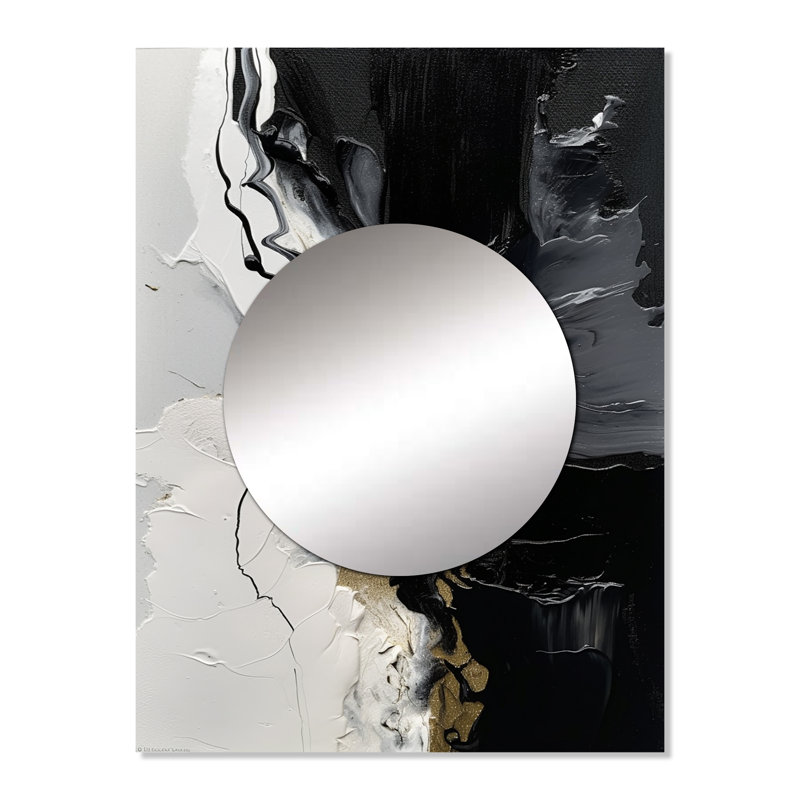 Black Textured Splash Paint Art I - Abstract Painting Wall Mirror, Black Decorative Mirror, Printed Metal Art, 32" x 24"