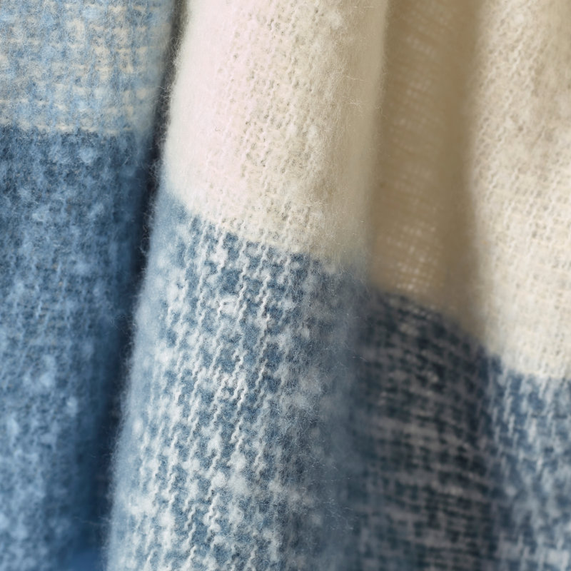 Faux Mohair Check Blanket Throw, Blue