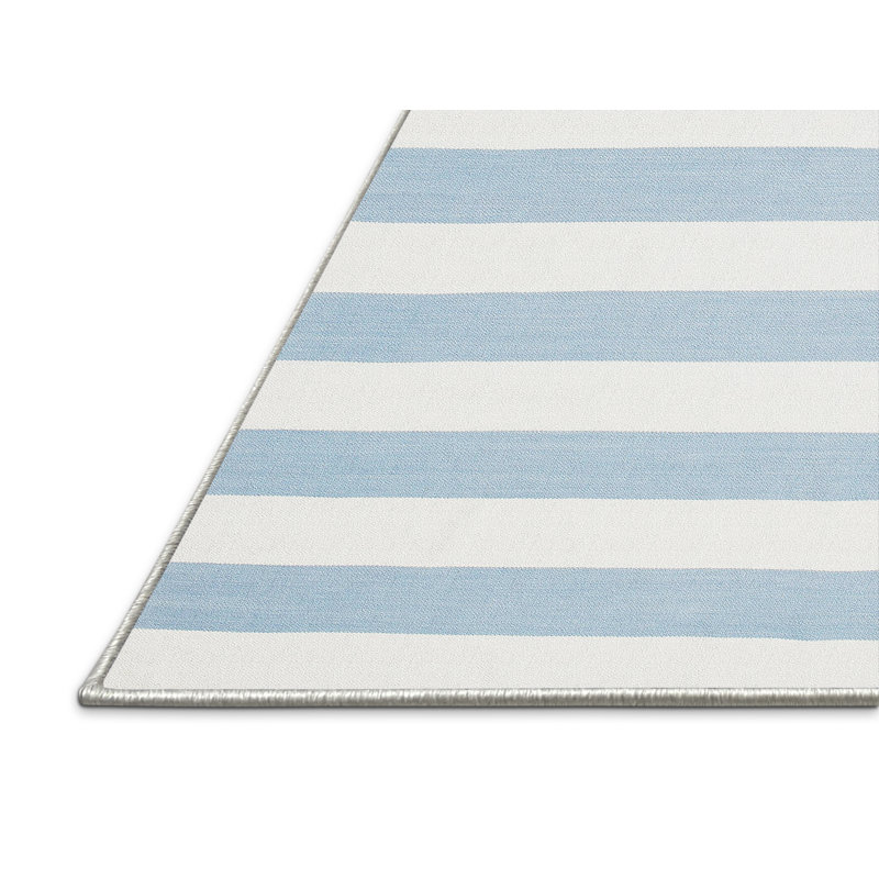 Tapis rayé bleu / blanc, Rectangle 5 pi x 7 pi