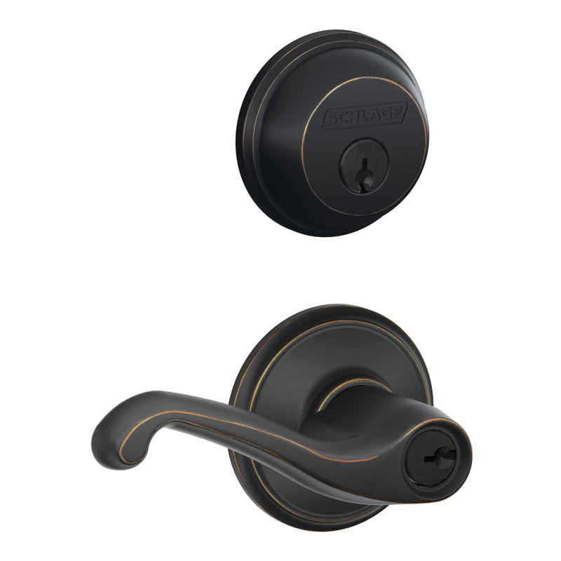 Flair Entry Lever Set with Single Cylinder Deadbolt, Aged Bronze, Keyed Alike, Yes