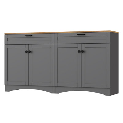 Farmhouse TV Stand With 2 Drawers For 70" Tvs, Wood Grain Sideboard Buffet Cabinet With Adjustable Shelves, Grey | Gift Idea