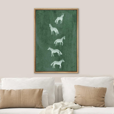Bright Preppy Animals IDEA4WALL Framed Canvas Print Wall Art Room Decor White Silhouette Horse Stallions Grazing Nature Wilderness Drawings Boho Chic Colorful For Living Room, Bedroom, Office Framed On Canvas Bold Art