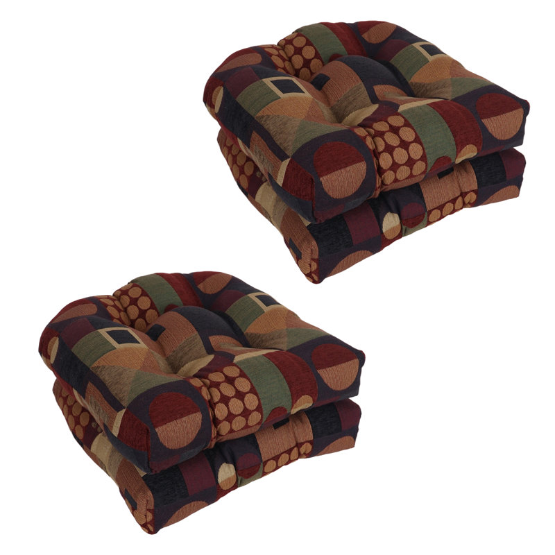 19-Inch Rounded Back Jacquard Chenille Chair Cushion, Multi-Colored Geometric