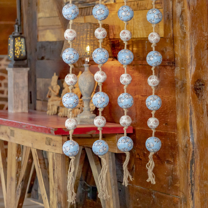 Suspension murale boule en porcelaine Tsugo, Bleu / ivoire / rose