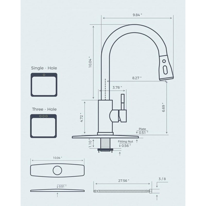 Kitchen Faucets With Pull Down Sprayer, Brushed  High Arc Single Handle Classic Stainless Steel Sink Faucet 1 Or 3 Hole, Suitable For Farmhouse Camper Laundry Rv Bar