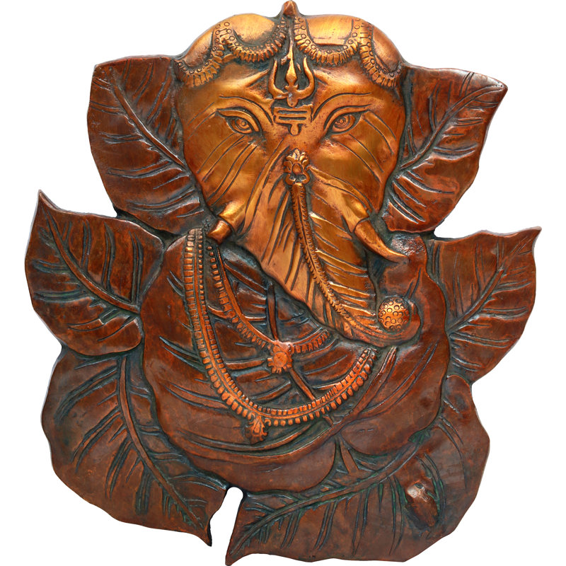 Décoration murale feuille de Pipal Ganesha, Brun