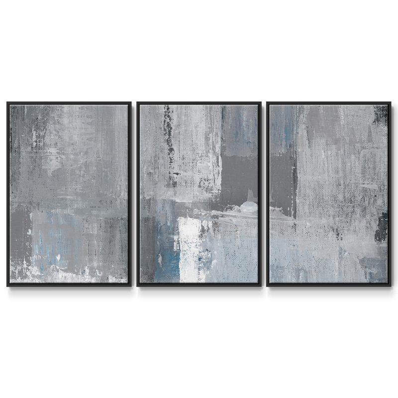 Tranquil Blues - Toile encadrée multi-pièces, Cadre noir, H 36 po x l 75 po