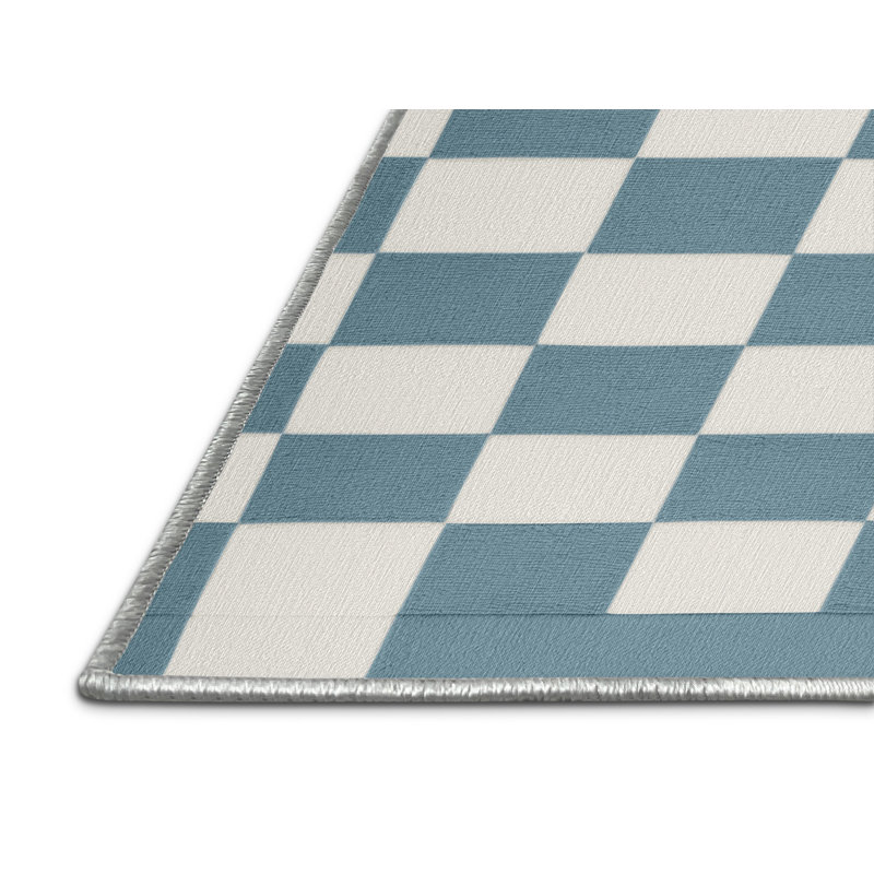 Machine Washable Checkered Beige Area Rug, Square 6'